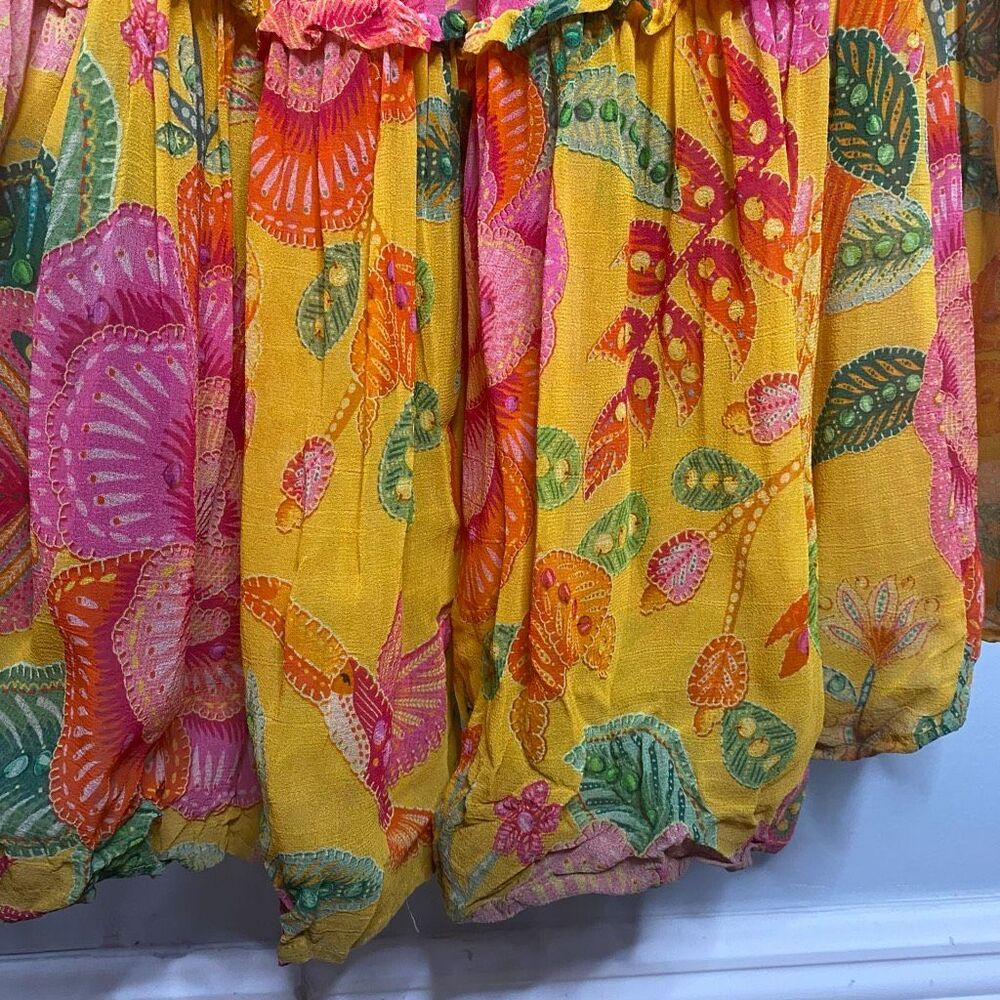 Farm Rio Macaw Bloom Tiered Maxi Dress Yellow Floral XS - Picture 13 of 16